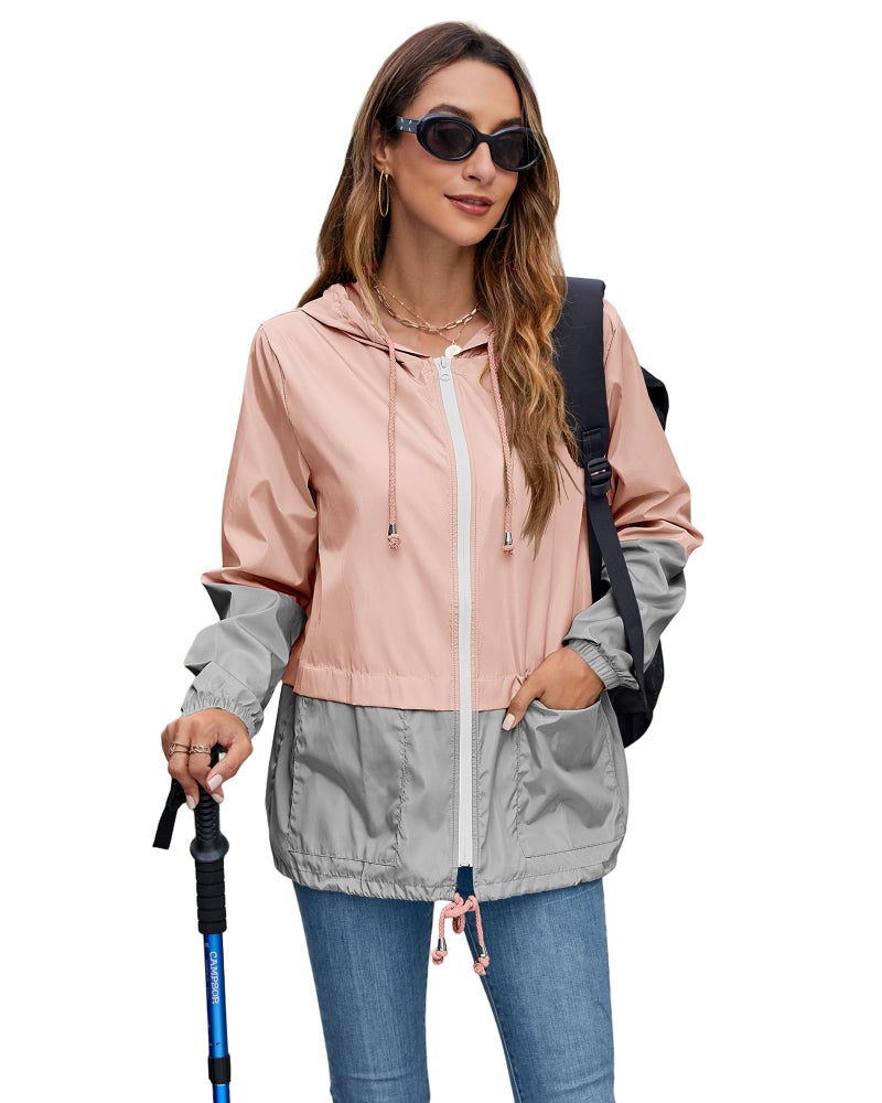 Hount Women's Lightweight Hooded Raincoat Waterproof Packable Active Outdoor Rain Jacket (S-3XL) (Light Pink, Medium) - Image 4